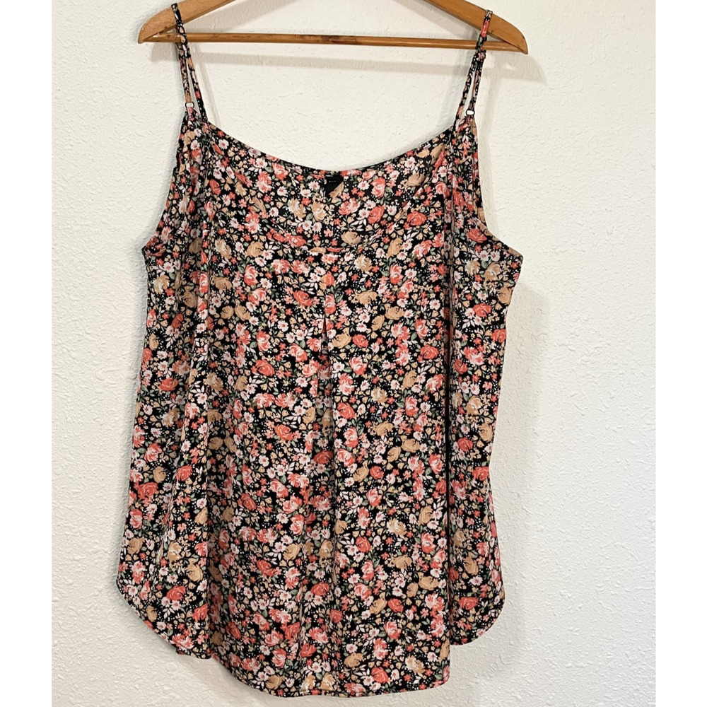 Shein Curve 2XL Floral Cami Tank Top Adjustable Strap Black Boho Lightweight